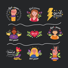 Poster - Girl power icon set vector design