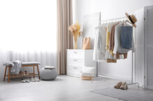 Dressing Room Interior With Stylish White Furniture