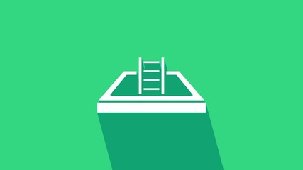 Poster - White Swimming pool with ladder icon isolated on green background. 4K Video motion graphic animation.