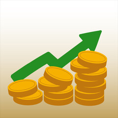 coins and arrow, coin concept growth chart on graph