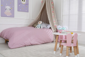 Poster - Cute child's room interior with toys and modern furniture