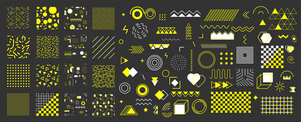 Aufkleber - Pattern in hipster style. Pattern is suitable for posters, postcards, fabric or wrapping paper. Geometric shapes. Memphis design, retro elements for web, vintage, advertisement. Collection trendy set