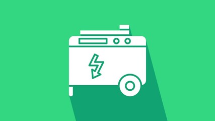 Wall Mural - White Portable power electric generator icon isolated on green background. Industrial and home immovable power generator. 4K Video motion graphic animation.