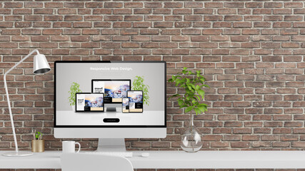 Wall Mural - Desktop workspace with web design computer