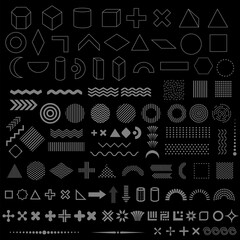 Wall Mural - geometric shapes set of 110 elements, trendy memphis design, retro linear elements,templates on blac
