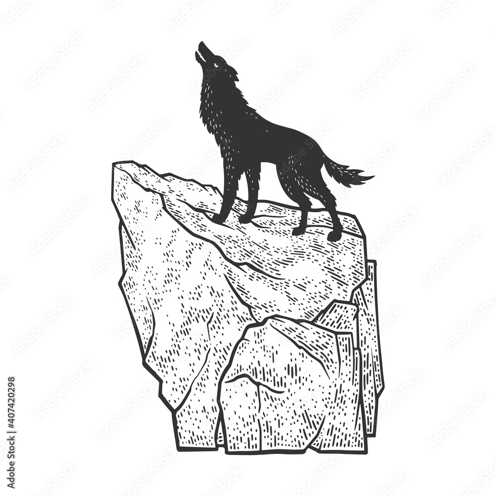 coyote wolf howling on rock sketch engraving vector illustration. T-shirt  apparel print design. Scratch board imitation. Black and white hand drawn  image. Stock Vector | Adobe Stock, image size:1000x1000