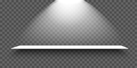 Wall Mural - White empty shelf with light and shadow on transparent background