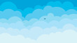 Cartoon blue sky with white clouds background illustration.