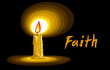 Flaming candle illuminates the dark symbolic vector illustration, concept of faith hope and belief.