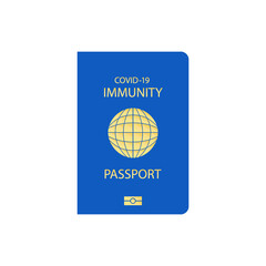 Wall Mural - Vector flat illustration 2021 Travel Health Immune Passport. New normal after COVID-19 pandemic. Immunity Passport blue
Design with gold yellow letters and biometric icon or sign. Isolated on white