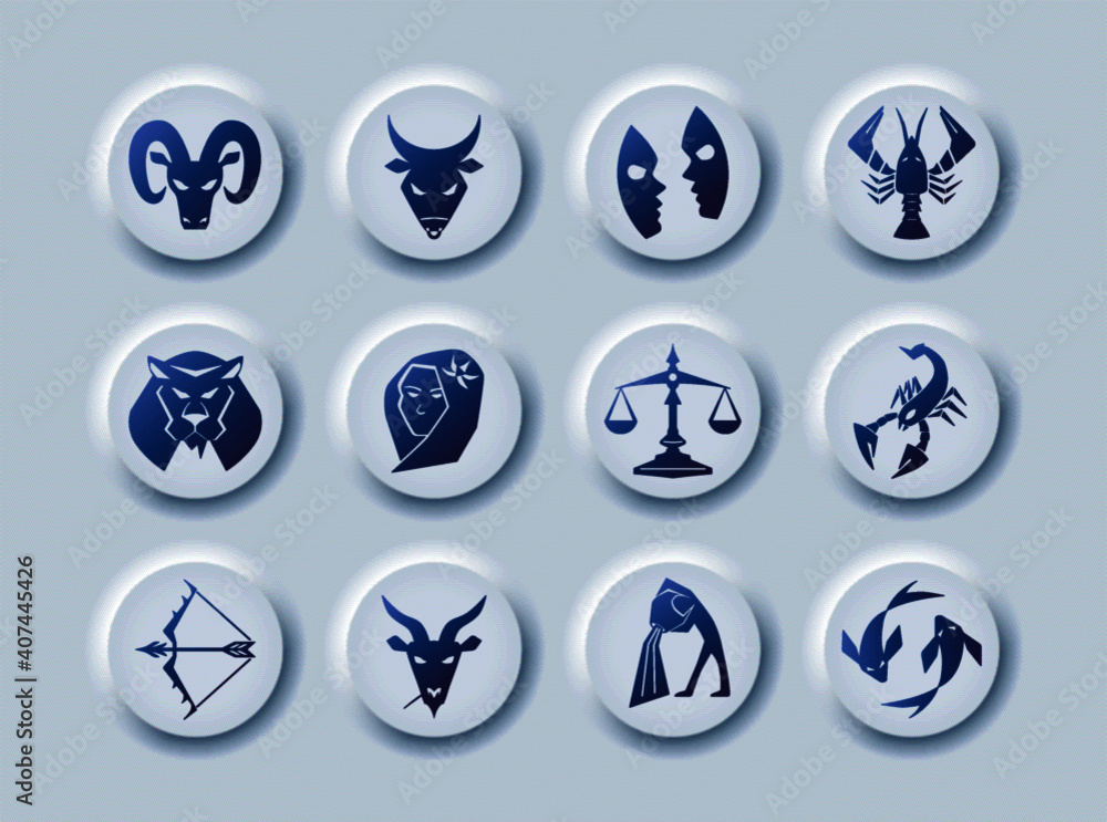 Rounded icons set in trendy neumorphic design. Elements for astrology ...