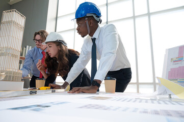 Group of diversity architect people meeting and working together at the office.