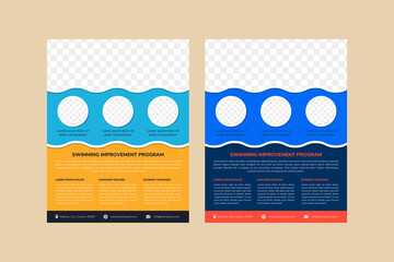 Poster - Set of the best swimming program flyer template design. vertical layout with space for photo collage in circle and rectangle shape. 