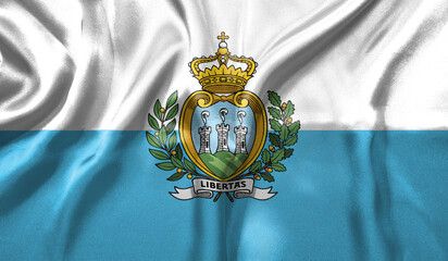 Wall Mural - San Marino flag wave close up. Full page San Marino flying flag. Highly detailed realistic 3D rendering