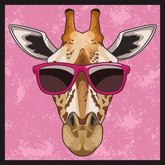 Wall Mural - giraffe animal wild head character with sunglasses