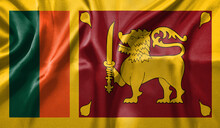 Sri Lanka Flag Wave Close Up. Full Page Sri Lanka Flying Flag. Highly Detailed Realistic 3D Rendering