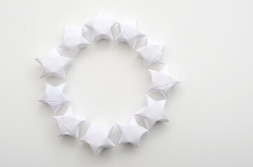 Wall Mural - white origami lucky stars in circle sign