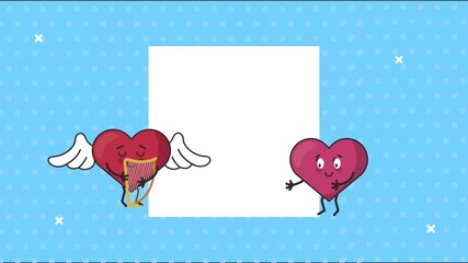 Wall Mural - happy valentines day card with hearts couple and harp flying