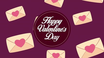 Poster - happy valentines day lettering with hearts in envelopes