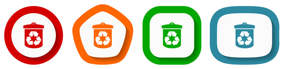 Poster - Recycle vector icon set, flat design recycling buttons on white background