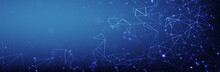 Abstract Blue Net Background. Technology Banner Template. Plexus Vector Illustration