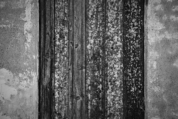 Canvas Print - Background of old wooden planks and concrete wall. Monochrome empty space