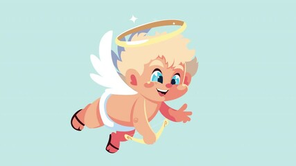 Sticker - happy valentines day card with cupid angel flying