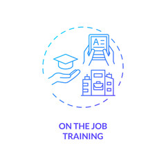 On-the-job training concept icon. Staff development method idea thin line illustration. Skills, knowledge, competencies learning. Human resource management. Vector isolated outline RGB color drawing