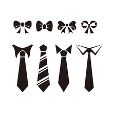 Set Of Simple Assorted Tie Shape Design, Collection Of Flat Tie Silhouette Icon Template Vector