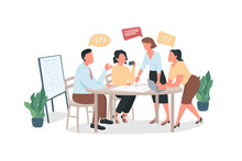 Arguing Coworkers Flat Color Vector Faceless Characters. Office Meeting With Bad Communication. Conflict At Workplace. Brainstorming Isolated Cartoon Illustration For Web Graphic Design And Animation