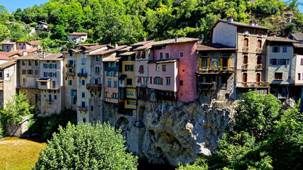 Canvas Print - Les maisons suspendues, Pont-en-Royans, Drôme, Auvergne-Rhône-Alpes, France