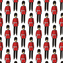 England Royal Guard Seamless Doodle Pattern, Vector Color Illustration