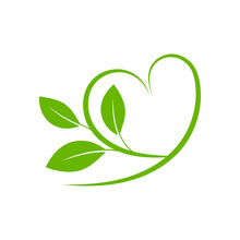 Green Heart With Leaves Eco Symbol Isolated. Vector Illustration