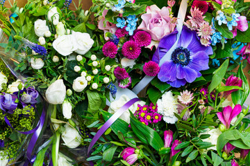 Wall Mural - Top view of a beautiful and colorful bouquet of assorted flowers