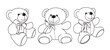 Vector hand-drawn illustration of a cute teddy bear in different poses.