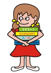 Wall Mural - Girl carrying books., humorous vector illustration	