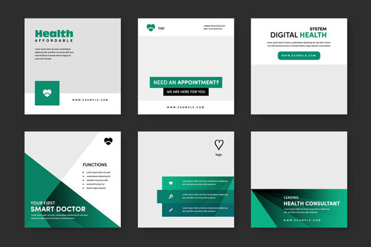 Wall Mural -  - Medical social media post templates with teal background colour, modern instagram and facebook layouts for clinic or doctors
