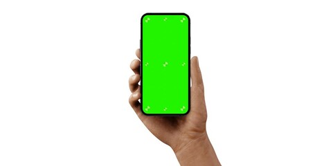 Wall Mural - smartphone blank screen in hand enters the camera frame from right - animation best quality, no blur