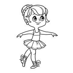 Sticker - Beautiful ballerina girl in lush tutu and pointe shoes outlined for coloring isolated on a white background