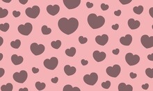 Endless Seamless Pattern Of Hearts Of Different Sizes. Brown Vector Hearts On Pink. Wallpaper For Wrapping Paper