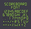 © Daaridna - Green scoreboard alphabet. Can be used as sport match board, airport timetable, digital terminal font, led indicator clock, timer or display information. Stock vector illustration in flat style.