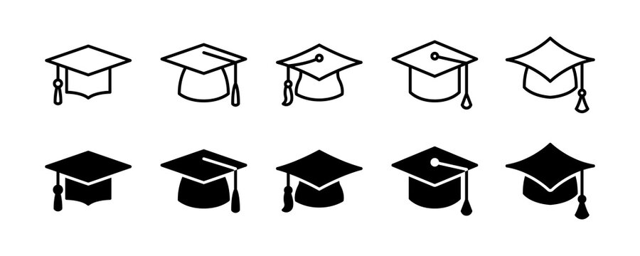 Graduation cap icon set. Vector graphic illustration. Suitable for website design, logo, app, template, and ui. 