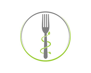 Canvas Print - Fork with green leave in the middle