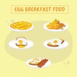 Breakfast Plate With Poached egg, Omelette, Scrambled egg, Boiled egg, sunny side, toast, bread and bacon food vector design.