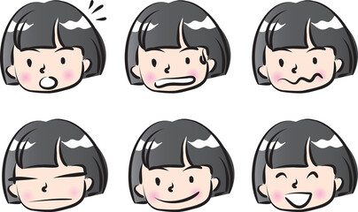 vector cartoon girl face emoji life action set