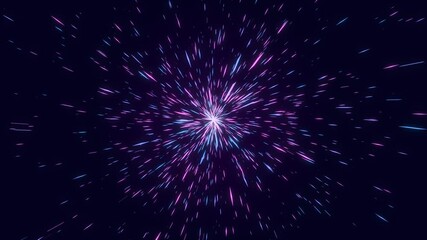 Wall Mural - abstract pink and blue geometric diamond shape star explosion animation, fantastic glow starburst li