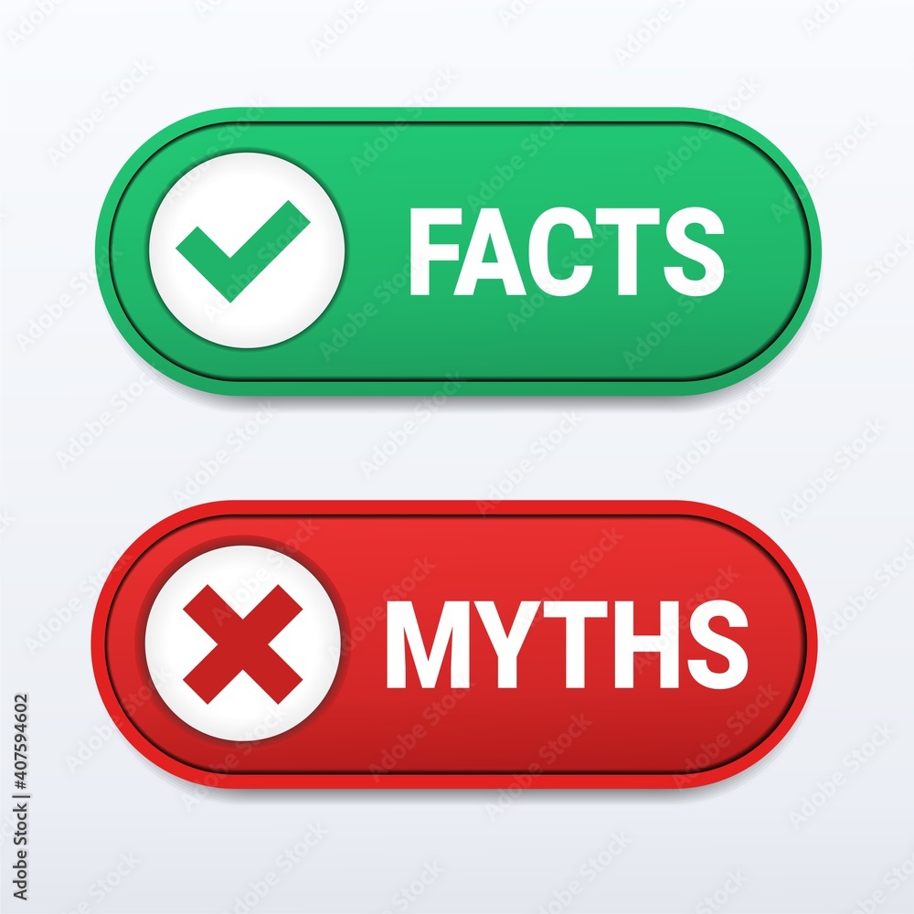 Facts myths sign. True or false facts with cross and check mark ...