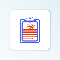 Line Clipboard with medical clinical record pet icon isolated on white background. Health insurance form. Medical check marks report. Colorful outline concept. Vector.