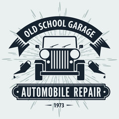 Wall Mural - Car repair service, vintage Logo design concept with classic retro car. Vector illustration