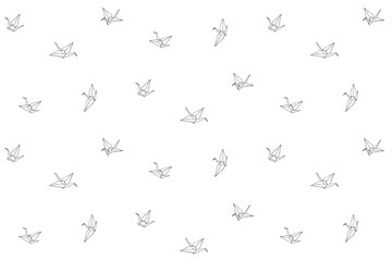 Wall Mural - Origami crane seamless pattern. Endless vector print with hand drawn paper orizuru icon. Ink drawing sketch illustration isolated on white background